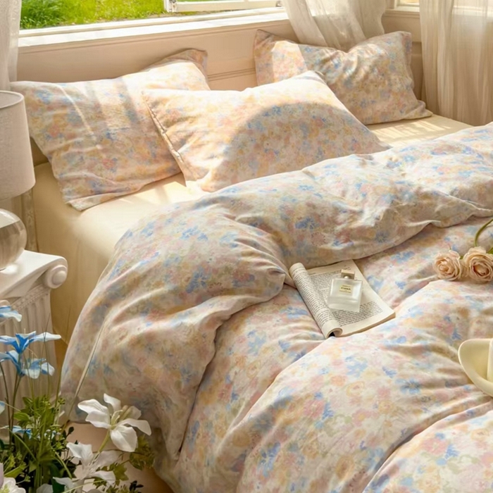 91家纺网 家纺一手货源 找家纺 栩裕纺织 2025新款全棉双层纱四件套 花朝