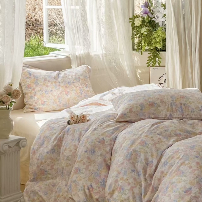 91家纺网 家纺一手货源 找家纺 栩裕纺织 2025新款全棉双层纱四件套 花朝