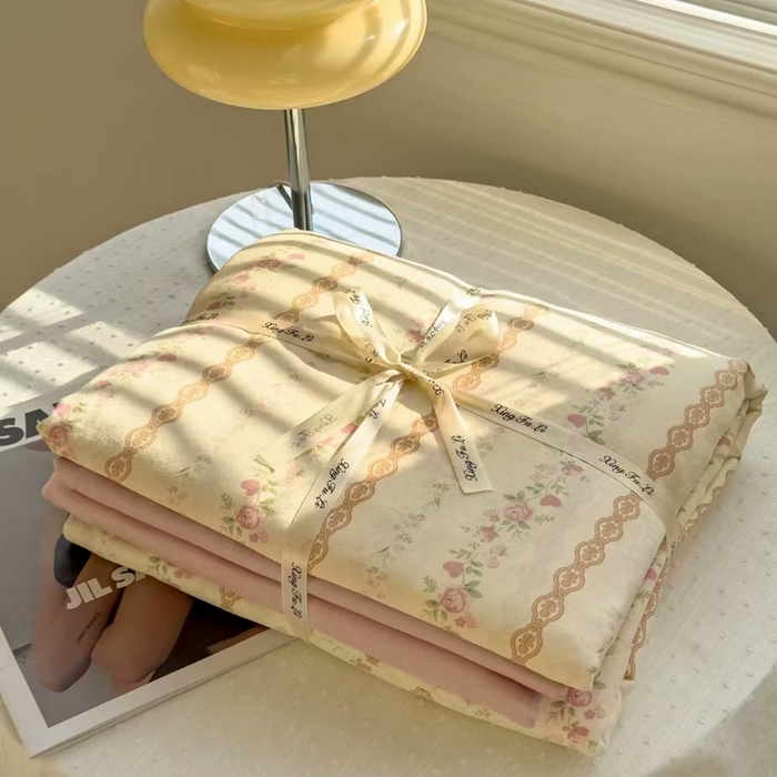 栩裕纺织 2025新款全棉双层纱四件套 蕾丝少女