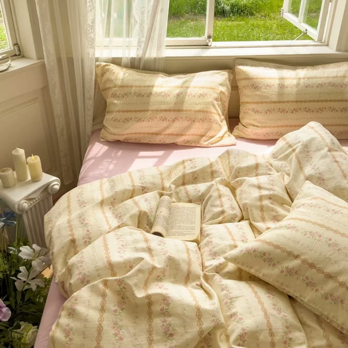 91家纺网 家纺一手货源 找家纺 栩裕纺织 2025新款全棉双层纱四件套 蕾丝少女