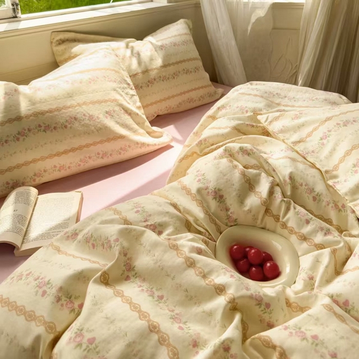 91家纺网 家纺一手货源 找家纺 栩裕纺织 2025新款全棉双层纱四件套 蕾丝少女