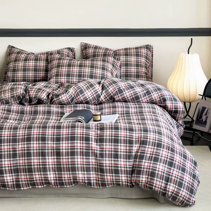 91家纺网 家纺一手货源 找家纺 栩裕纺织 2025新款全棉双层纱四件套 美式格