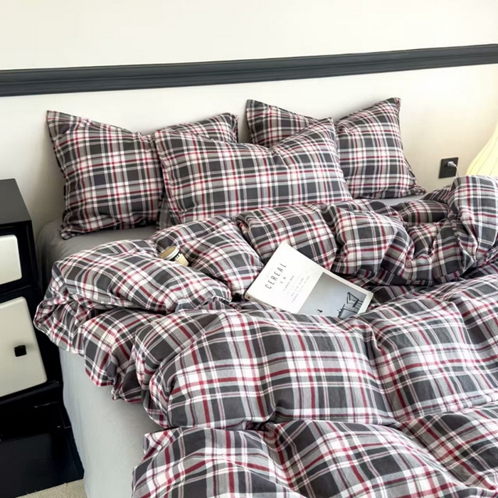 91家纺网 家纺一手货源 找家纺 栩裕纺织 2025新款全棉双层纱四件套 美式格