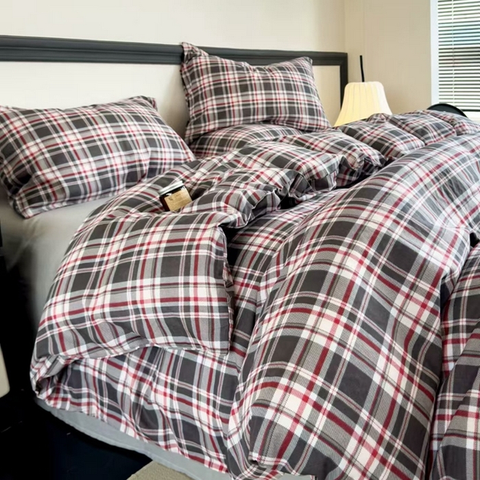 91家纺网 家纺一手货源 找家纺 栩裕纺织 2025新款全棉双层纱四件套 美式格