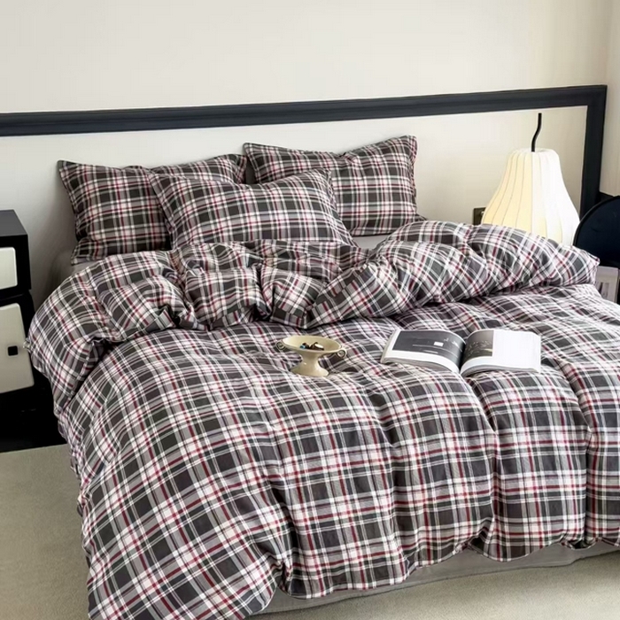 91家纺网 家纺一手货源 找家纺 栩裕纺织 2025新款全棉双层纱四件套 美式格