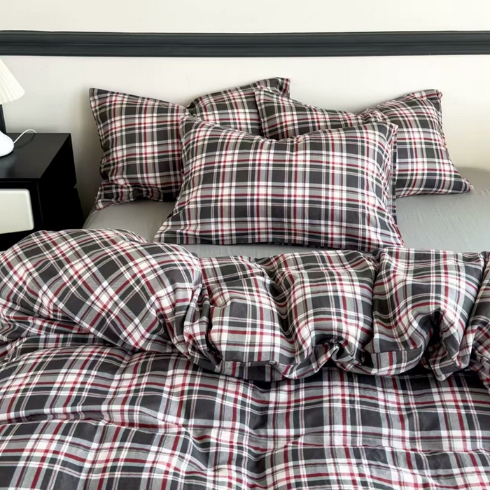 91家纺网 家纺一手货源 找家纺 栩裕纺织 2025新款全棉双层纱四件套 美式格