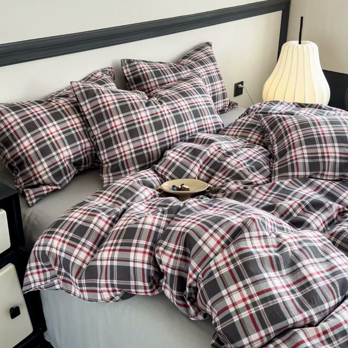 91家纺网 家纺一手货源 找家纺 栩裕纺织 2025新款全棉双层纱四件套 美式格