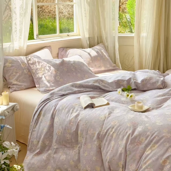 91家纺网 家纺一手货源 找家纺 栩裕纺织 2025新款全棉双层纱四件套 秘密花园