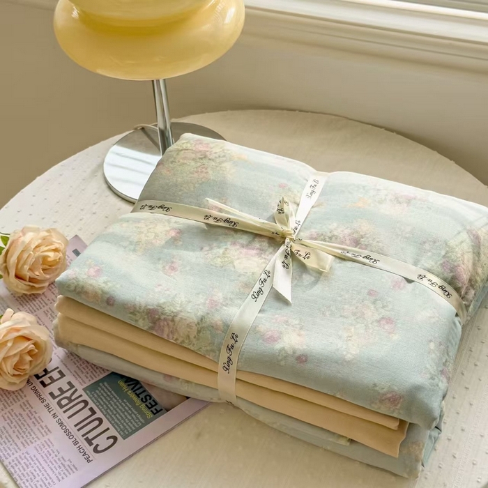 栩裕纺织 2025新款全棉双层纱四件套 慕斯绿