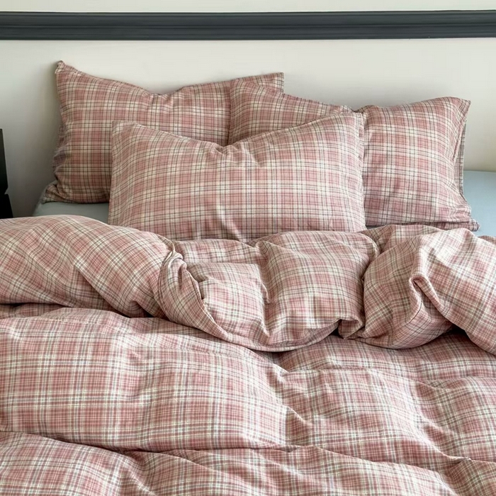 91家纺网 家纺一手货源 找家纺 栩裕纺织 2025新款全棉双层纱四件套 奶油粉格