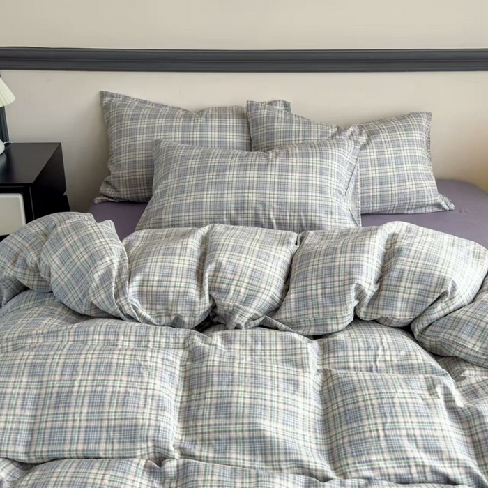 91家纺网 家纺一手货源 找家纺 栩裕纺织 2025新款全棉双层纱四件套 奶油紫格