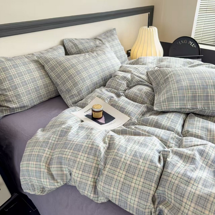 91家纺网 家纺一手货源 找家纺 栩裕纺织 2025新款全棉双层纱四件套 奶油紫格