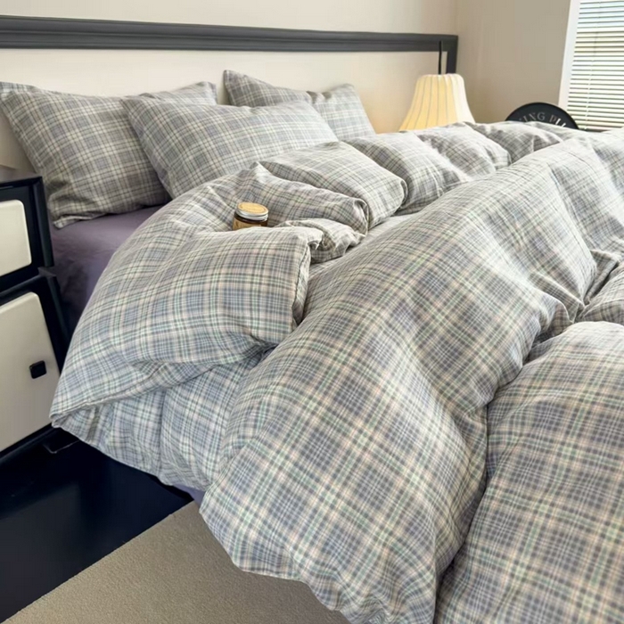 91家纺网 家纺一手货源 找家纺 栩裕纺织 2025新款全棉双层纱四件套 奶油紫格