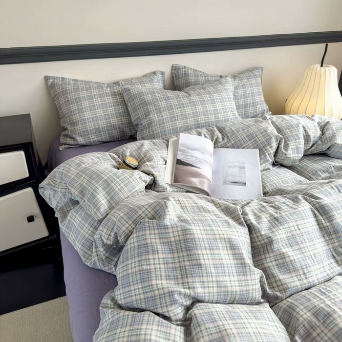 91家纺网 家纺一手货源 找家纺 栩裕纺织 2025新款全棉双层纱四件套 奶油紫格