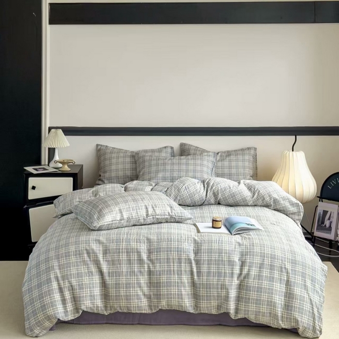 91家纺网 家纺一手货源 找家纺 栩裕纺织 2025新款全棉双层纱四件套 奶油紫格