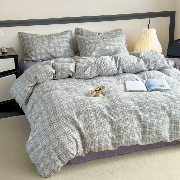 91家纺网 家纺一手货源 找家纺 栩裕纺织 2025新款全棉双层纱四件套 奶油紫格