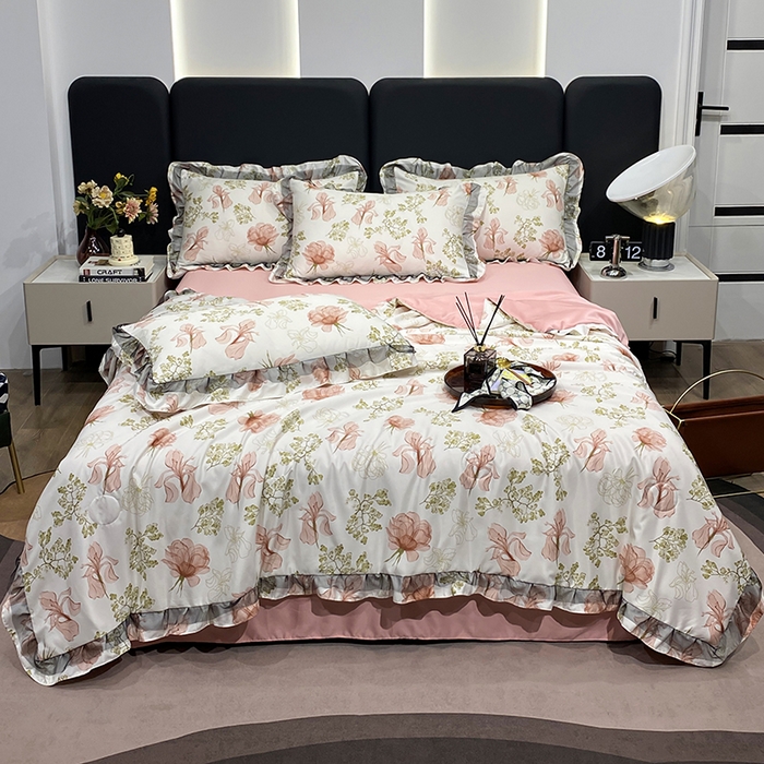 91家纺网 家纺一手货源 找家纺 （总）宇彬家纺 2025直播新品水洗真丝冰丝双层花边天丝夏被夏天空调被夏凉被可水洗单夏被枕套三件套床单夏被四件套