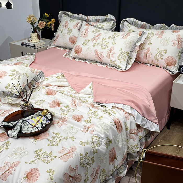 91家纺网 家纺一手货源 找家纺 （总）宇彬家纺 2025直播新品水洗真丝冰丝双层花边天丝夏被夏天空调被夏凉被可水洗单夏被枕套三件套床单夏被四件套