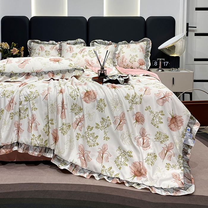 91家纺网 家纺一手货源 找家纺 （总）宇彬家纺 2025直播新品水洗真丝冰丝双层花边天丝夏被夏天空调被夏凉被可水洗单夏被枕套三件套床单夏被四件套