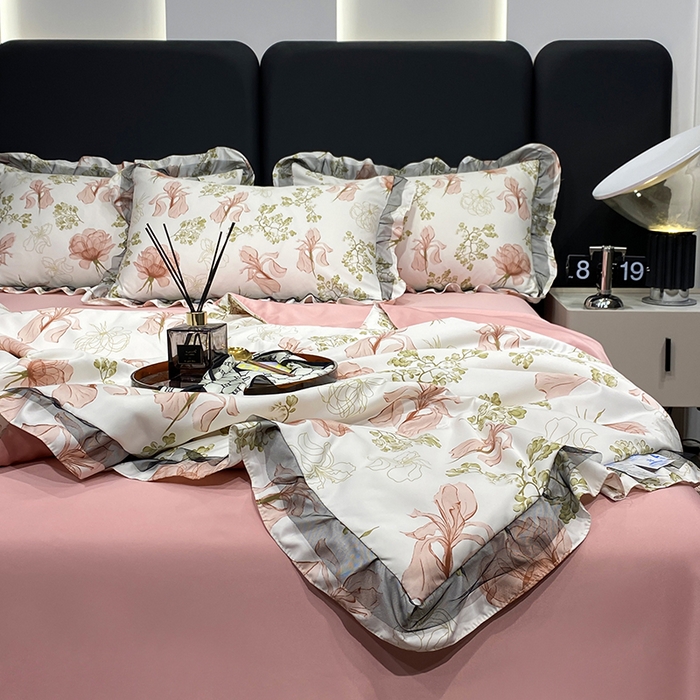 91家纺网 家纺一手货源 找家纺 （总）宇彬家纺 2025直播新品水洗真丝冰丝双层花边天丝夏被夏天空调被夏凉被可水洗单夏被枕套三件套床单夏被四件套