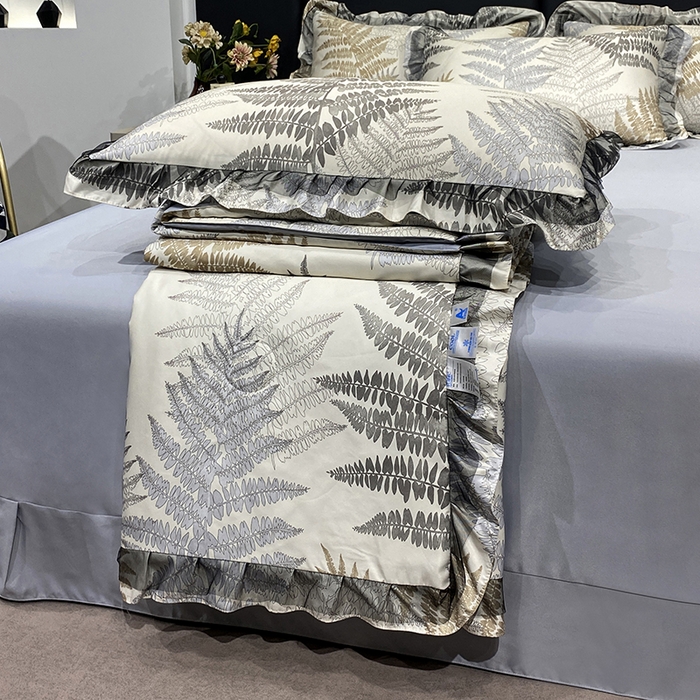 91家纺网 家纺一手货源 找家纺 宇彬家纺 2025直播新品水洗真丝冰丝双层花边天丝夏被夏天空调被夏凉被可水洗单夏被枕套三件套床单夏被四件套 暮光森林 灰