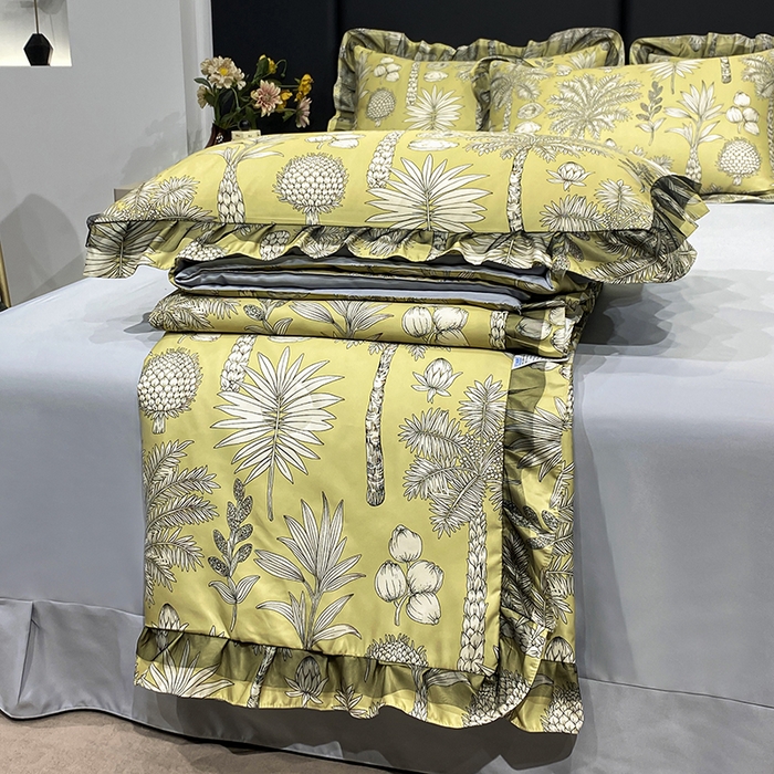 91家纺网 家纺一手货源 找家纺 宇彬家纺 2025直播新品水洗真丝冰丝双层花边天丝夏被夏天空调被夏凉被可水洗单夏被枕套三件套床单夏被四件套 热带雨林