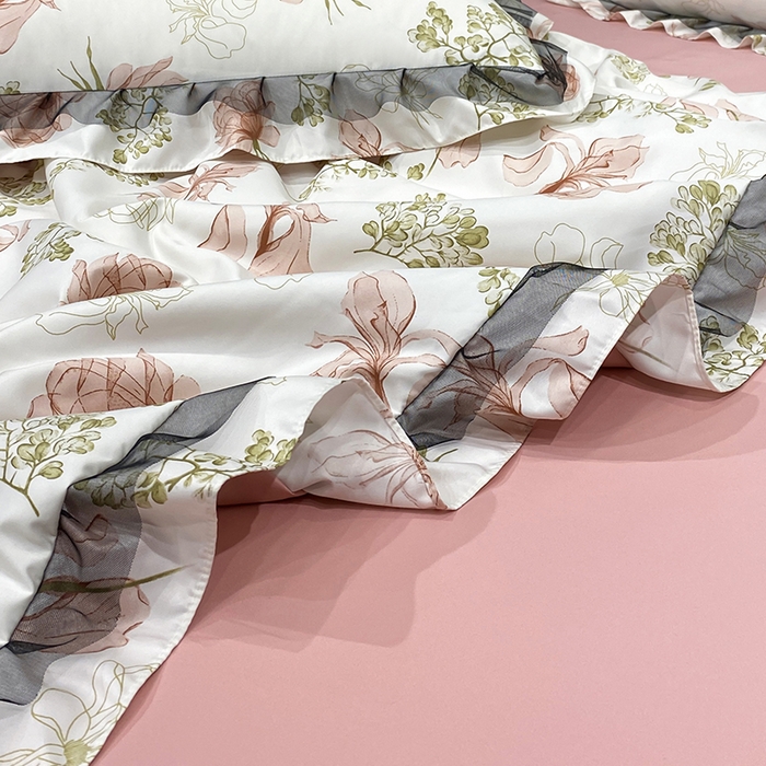 91家纺网 家纺一手货源 找家纺 宇彬家纺 2025直播新品水洗真丝冰丝双层花边天丝夏被夏天空调被夏凉被可水洗单夏被枕套三件套床单夏被四件套 乐芙 粉