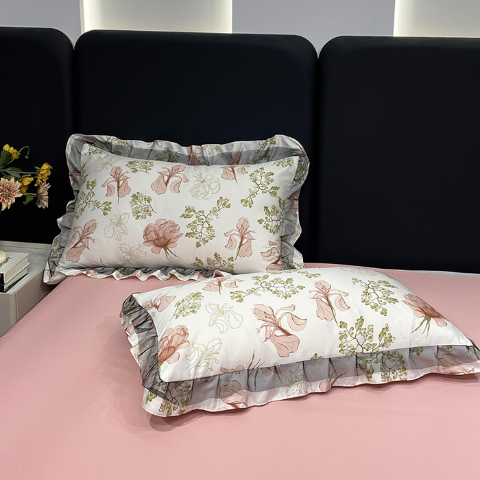 91家纺网 家纺一手货源 找家纺 宇彬家纺 2025直播新品水洗真丝冰丝双层花边天丝夏被夏天空调被夏凉被可水洗单夏被枕套三件套床单夏被四件套 乐芙 粉