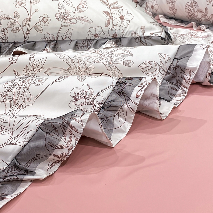 91家纺网 家纺一手货源 找家纺 宇彬家纺 2025直播新品水洗真丝冰丝双层花边天丝夏被夏天空调被夏凉被可水洗单夏被枕套三件套床单夏被四件套 初夏（粉)