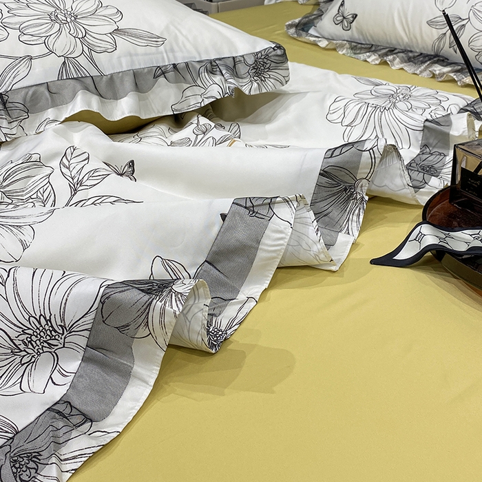 91家纺网 家纺一手货源 找家纺 宇彬家纺 2025直播新品水洗真丝冰丝双层花边天丝夏被夏天空调被夏凉被可水洗单夏被枕套三件套床单夏被四件套 花漾 米