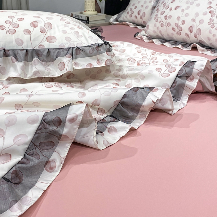 91家纺网 家纺一手货源 找家纺 宇彬家纺 2025直播新品水洗真丝冰丝双层花边天丝夏被夏天空调被夏凉被可水洗单夏被枕套三件套床单夏被四件套 迷雾森林 粉