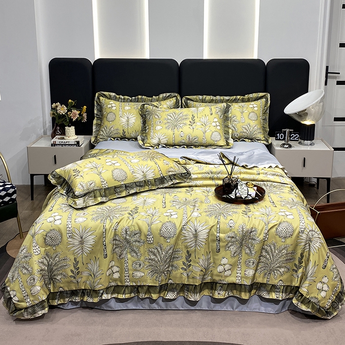 91家纺网 家纺一手货源 找家纺 宇彬家纺 2025直播新品水洗真丝冰丝双层花边天丝夏被夏天空调被夏凉被可水洗单夏被枕套三件套床单夏被四件套 热带雨林