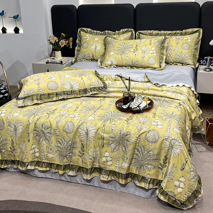 91家纺网 家纺一手货源 找家纺 宇彬家纺 2025直播新品水洗真丝冰丝双层花边天丝夏被夏天空调被夏凉被可水洗单夏被枕套三件套床单夏被四件套 热带雨林