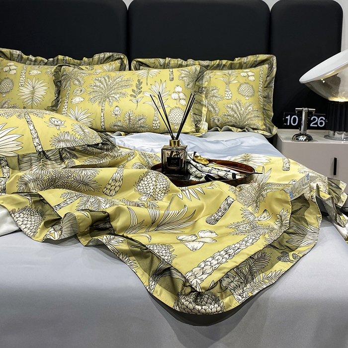 91家纺网 家纺一手货源 找家纺 宇彬家纺 2025直播新品水洗真丝冰丝双层花边天丝夏被夏天空调被夏凉被可水洗单夏被枕套三件套床单夏被四件套 热带雨林