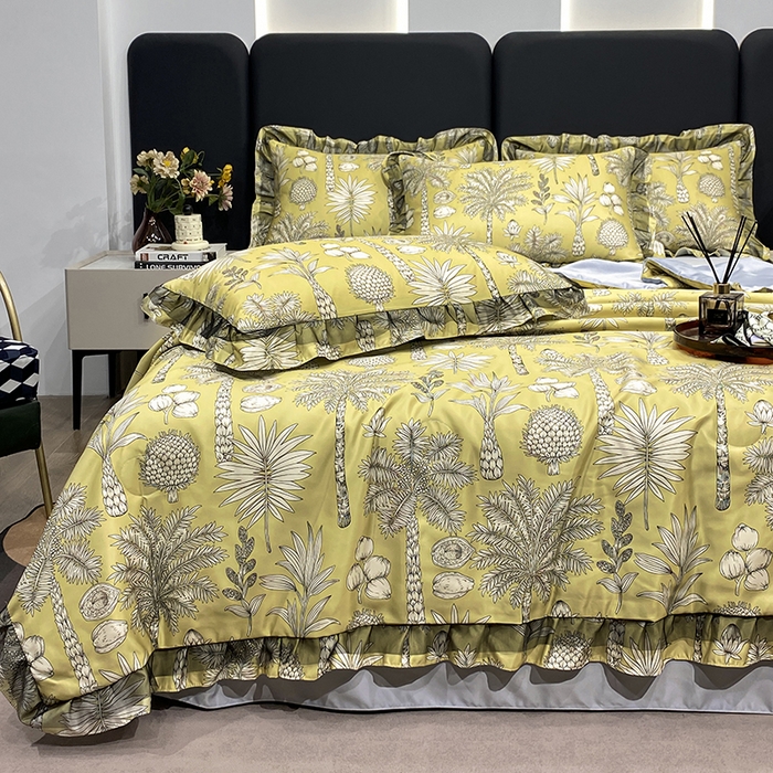 91家纺网 家纺一手货源 找家纺 宇彬家纺 2025直播新品水洗真丝冰丝双层花边天丝夏被夏天空调被夏凉被可水洗单夏被枕套三件套床单夏被四件套 热带雨林