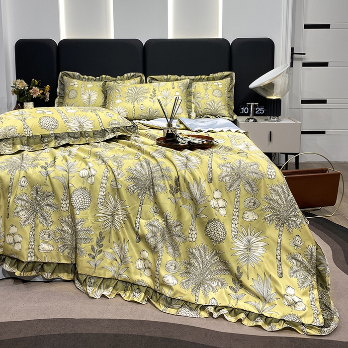 91家纺网 家纺一手货源 找家纺 宇彬家纺 2025直播新品水洗真丝冰丝双层花边天丝夏被夏天空调被夏凉被可水洗单夏被枕套三件套床单夏被四件套 热带雨林