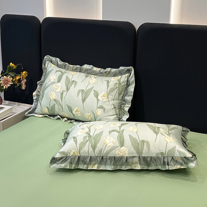 91家纺网 家纺一手货源 找家纺 宇彬家纺 2025直播新品水洗真丝冰丝双层花边天丝夏被夏天空调被夏凉被可水洗单夏被枕套三件套床单夏被四件套 香郁（绿）