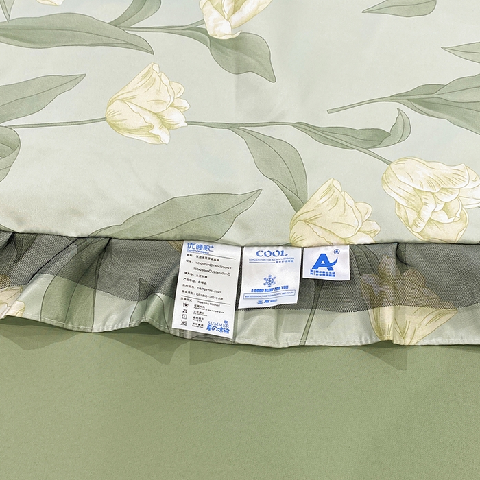 91家纺网 家纺一手货源 找家纺 宇彬家纺 2025直播新品水洗真丝冰丝双层花边天丝夏被夏天空调被夏凉被可水洗单夏被枕套三件套床单夏被四件套 香郁（绿）