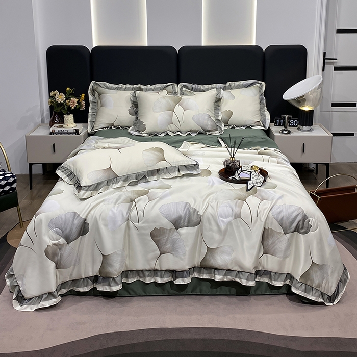 91家纺网 家纺一手货源 找家纺 宇彬家纺 2025直播新品水洗真丝冰丝双层花边天丝夏被夏天空调被夏凉被可水洗单夏被枕套三件套床单夏被四件套 银杏