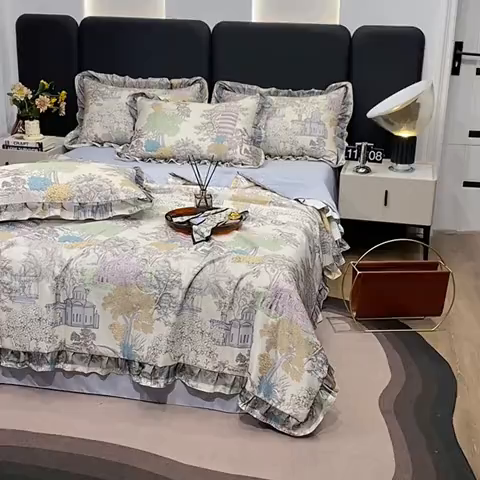 91家纺网 家纺一手货源 找家纺 宇彬家纺 2025直播新品水洗真丝冰丝双层花边天丝夏被夏天空调被夏凉被可水洗单夏被枕套三件套床单夏被四件套 浪漫庄园