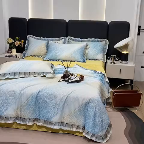 91家纺网 家纺一手货源 找家纺 宇彬家纺 2025直播新品水洗真丝冰丝双层花边天丝夏被夏天空调被夏凉被可水洗单夏被枕套三件套床单夏被四件套 奇思妙想