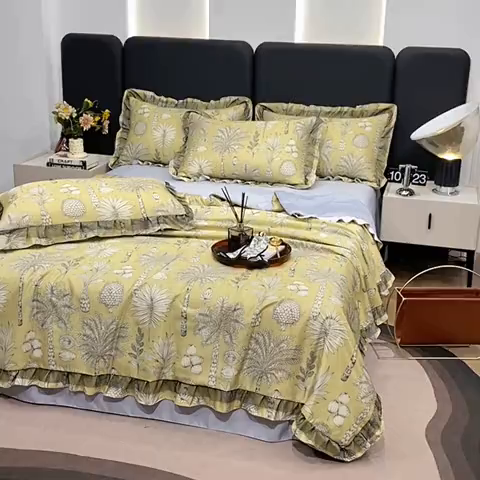 91家纺网 家纺一手货源 找家纺 宇彬家纺 2025直播新品水洗真丝冰丝双层花边天丝夏被夏天空调被夏凉被可水洗单夏被枕套三件套床单夏被四件套 热带雨林