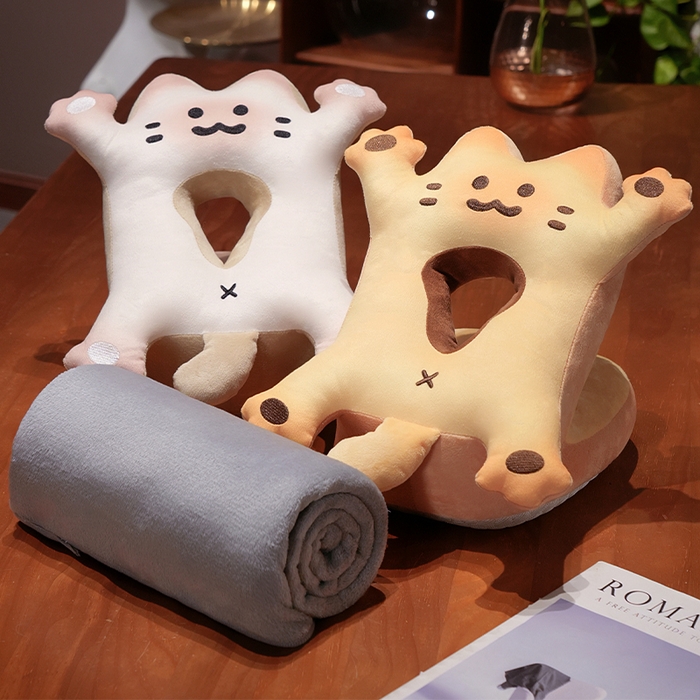 91家纺网 家纺一手货源 找家纺 （总）仟亿莱 2025新款喵咪烤面包冰豆豆双面午睡枕