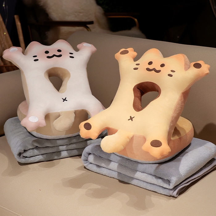 91家纺网 家纺一手货源 找家纺 （总）仟亿莱 2025新款喵咪烤面包冰豆豆双面午睡枕