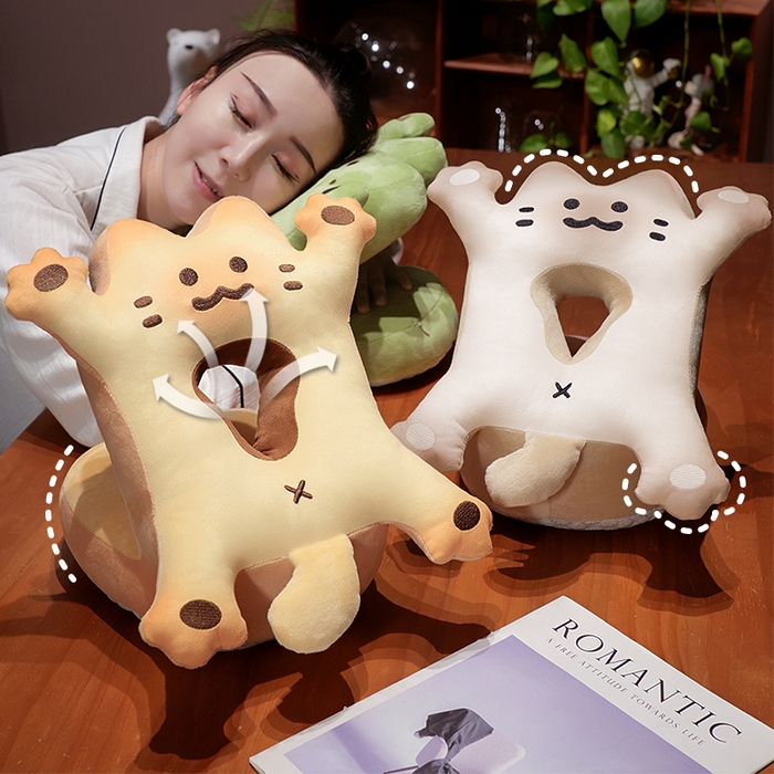 91家纺网 家纺一手货源 找家纺 （总）仟亿莱 2025新款喵咪烤面包冰豆豆双面午睡枕