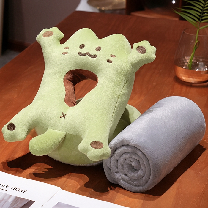 91家纺网 家纺一手货源 找家纺 仟亿莱 2025新款喵咪烤面包冰豆豆双面午睡枕 抹茶味双面喵喵