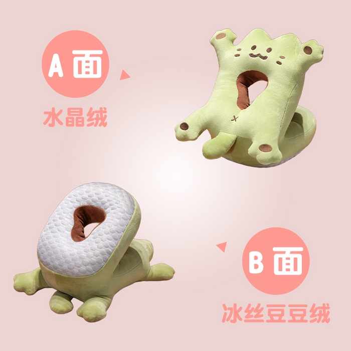 91家纺网 家纺一手货源 找家纺 仟亿莱 2025新款喵咪烤面包冰豆豆双面午睡枕 抹茶味双面喵喵