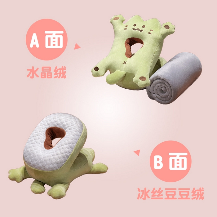 91家纺网 家纺一手货源 找家纺 仟亿莱 2025新款喵咪烤面包冰豆豆双面午睡枕 抹茶味双面喵喵
