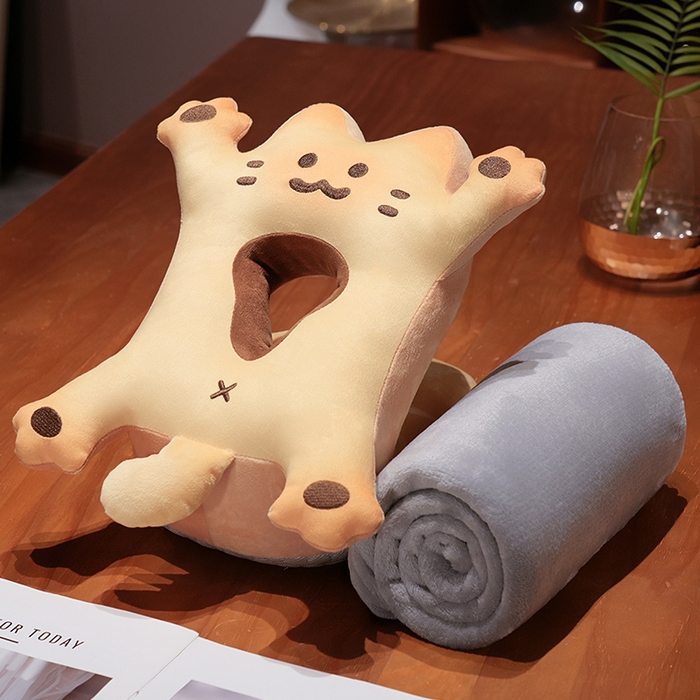 91家纺网 家纺一手货源 找家纺 仟亿莱 2025新款喵咪烤面包冰豆豆双面午睡枕 炭烤味双面喵喵