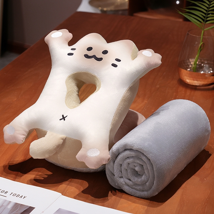 91家纺网 家纺一手货源 找家纺 仟亿莱 2025新款喵咪烤面包冰豆豆双面午睡枕 芝士味双面喵喵